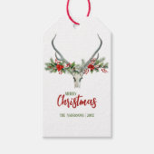 Rustikales Landhaus Rentier Skull & Garland Weihna Geschenkanhänger (Vorderseite)