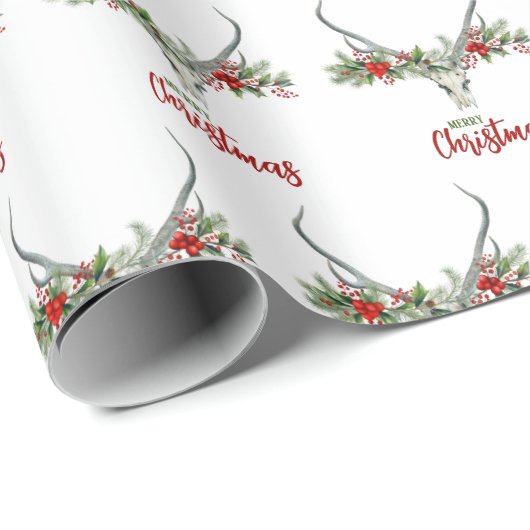 Rustikales Landhaus Rentier Skull & Garland Weihna Geschenkpapier (Rolleneckpunkt)