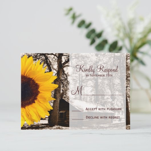 Rustikales Landhaus Sonnenblumen Hochzeitskarten R RSVP Karte (Stehend Vorderseite)