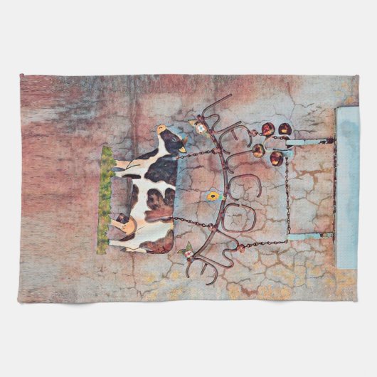 Rustikales Landhaus Western Kuh Bauernhof Geschirrtuch (Horizontal)