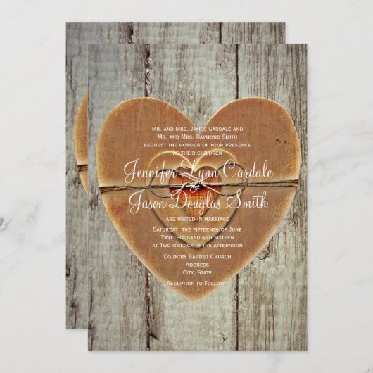 Rustikales Landherz Barnholz Einladung zur Hochzei (Vorne/Hinten)