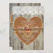 Rustikales Landherz Straußenholz Einladung (Vorne/Hinten)