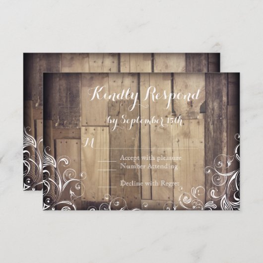 Rustikales Landholz Blüht Hochzeitskarten RSVP Karte (Vorne/Hinten)