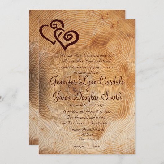 Rustikales Landholz hört Hochzeitsaufenthalte Einladung (Vorne/Hinten)