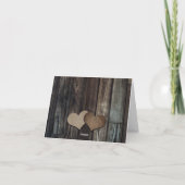 Rustikales Landholz Lace Burlap Hearts Wedding Dankeskarte (Rückseite)