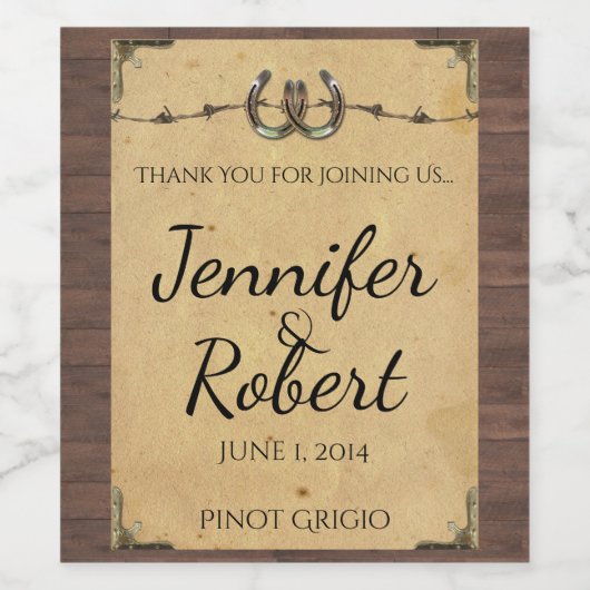 Rustikales Landhufeisen-Etikett mit Stacheldraht Weinetikett (Einzelnes Label)