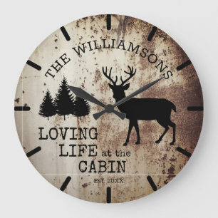 Rustikales Landleben in der Hütte Buck Deer Große Wanduhr