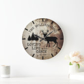 Rustikales Landleben in der Hütte Buck Deer Große Wanduhr (Zuhause)