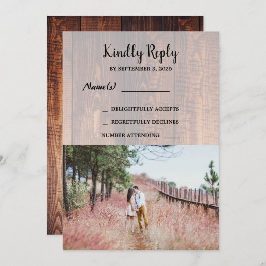 Rustikales ländliches Foto Hochzeit RSV Einladung (Vorne/Hinten)