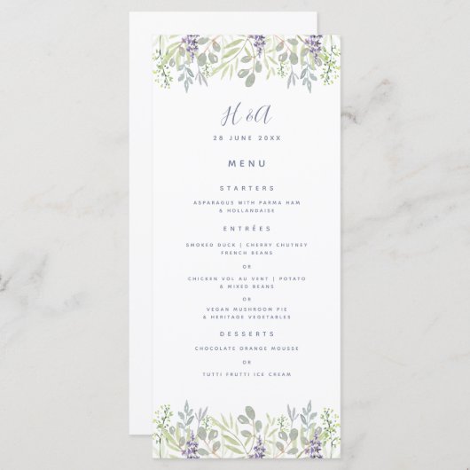 Rustikales ländliches Olivenbaum Hochzeitsfrühstüc Menükarte (Vorne/Hinten)