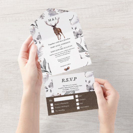 Rustikales, ländliches, wasserfarbenes Laub All In One Einladung (Abreißen)