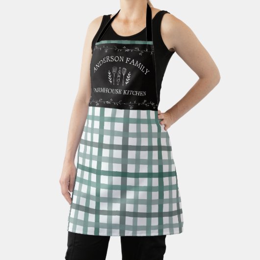 Rustikales Landsage Green Gingham Black Chalkboard Schürze (InSitu)