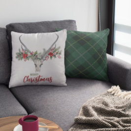 Rustikales Landschwärmer Skull Karierte Weihnachte Kissen