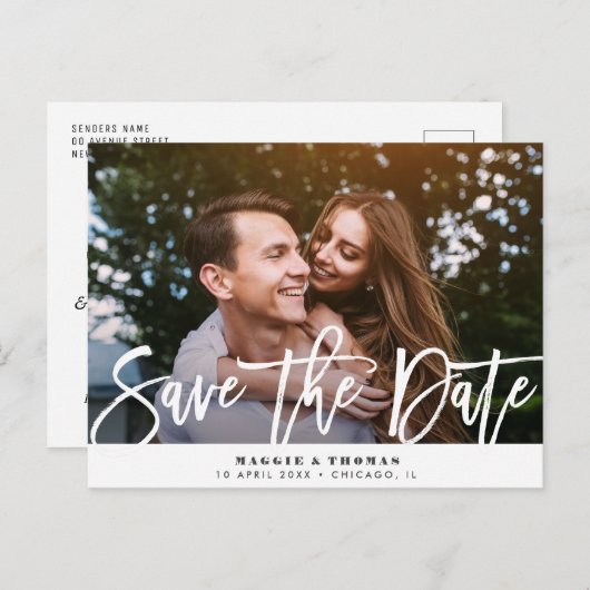 rustikales Landskript Save the Date Hochzeit Postkarte (Vorne/Hinten)