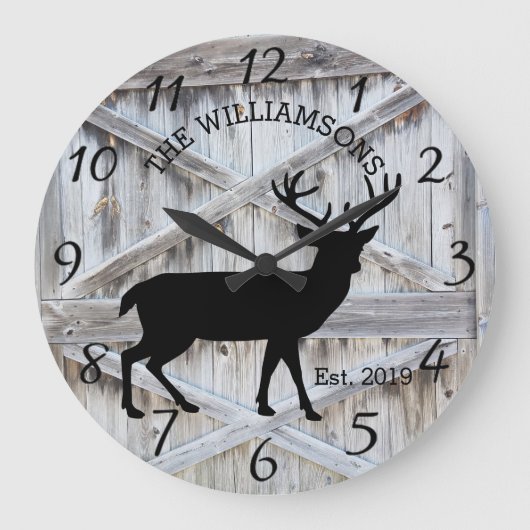 Rustikales Landwald Bauernhaus Hirsch mit Antlern Große Wanduhr (Vorderseite)