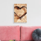 Rustikales Landweinherz auf Burlap Print Leinwanddruck (Insitu (Wohnzimmer))