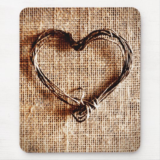 Rustikales Landweinherz auf Burlap Print Mousepad (Vorne)