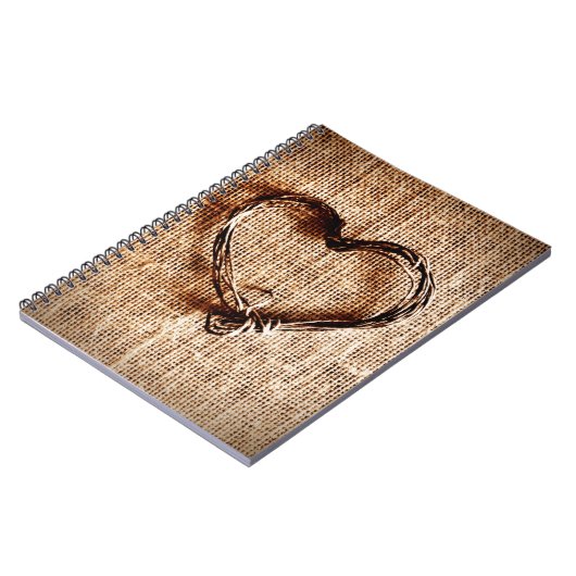 Rustikales Landweinherz auf Burlap Print Notizblock (Linke Seite)