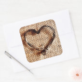 Rustikales Landweinherz auf Burlap Print Quadratischer Aufkleber (Umschlag)