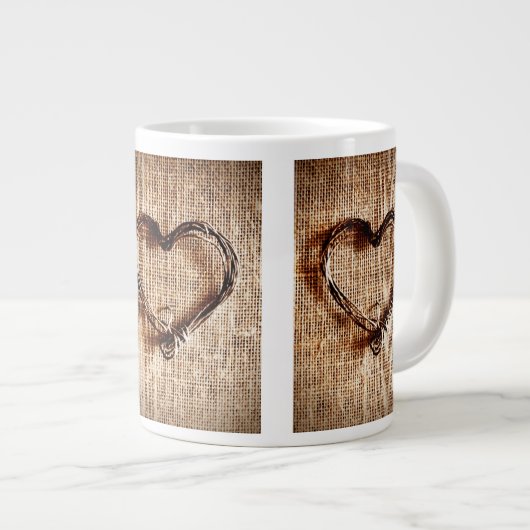 Rustikales Landweinherz auf Burlap Printwerbung Jumbo-Tasse (Vorderseite Rechts)