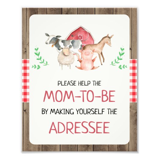 Rustikales Landwirtschaftsadressee Babyduschzeiche Fotodruck (Vorne)