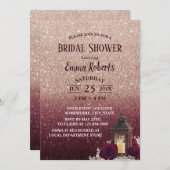 Rustikales Lantern Burgund Rose Gold Brautparty Einladung (Vorne/Hinten)