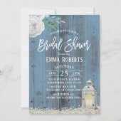 Rustikales Lantern Dusty Blau Brautparty Einladung (Vorderseite)