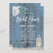 Rustikales Lantern Dusty Blau Brautparty Einladung (Vorne/Hinten)