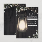 Rustikales Lantern Gipskraut & Lights Wedding RSVP Karte (Vorne/Hinten)
