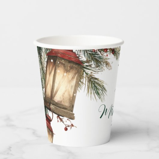 Rustikales Lantern Weihnachts-Party Pappbecher (Vorderseite)