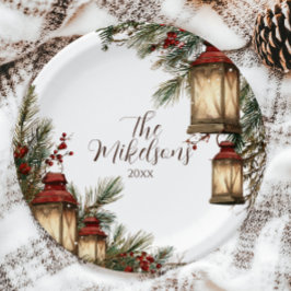 Rustikales Lantern Weihnachts-Party Pappteller