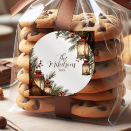 Rustikales Lantern Weihnachts-Party Runder Aufkleber