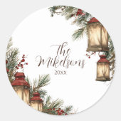 Rustikales Lantern Weihnachts-Party Runder Aufkleber (Vorderseite)