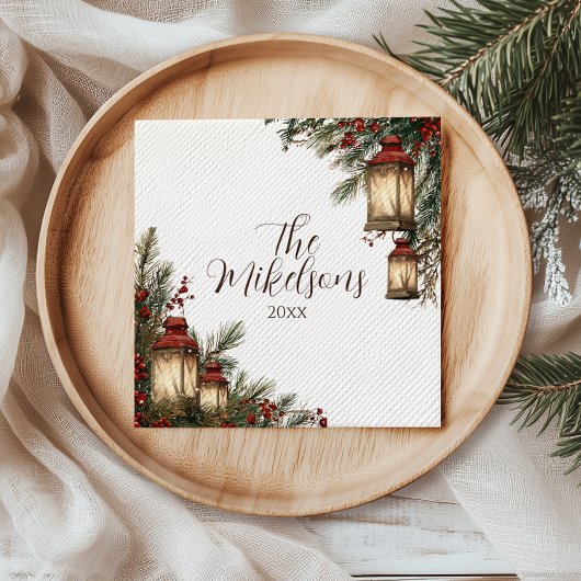 Rustikales Lantern Weihnachts-Party Serviette