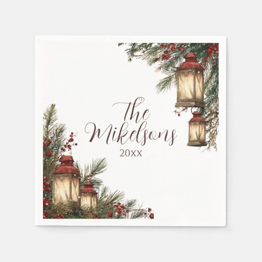 Rustikales Lantern Weihnachts-Party Serviette (Vorderseite)