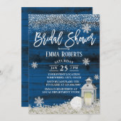 Rustikales Lantern Winterschneeflocken Navy Brautp Einladung (Vorne/Hinten)