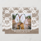 Rustikales Lässiges Burlap und Lace Save the Date Einladung (Vorne/Hinten)