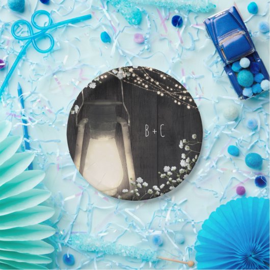 Rustikales Laternengebäck, Gipskraut und Lichterei Pappteller (Party)