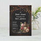 Rustikales Laternengebirge Rose & Brautparty Einladung (Stehend Vorderseite)