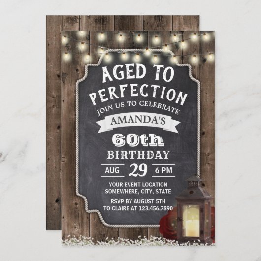 Rustikales Laternenholz 60. Geburtstag Einladung (Vorne/Hinten)