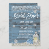 Rustikales Laternenschneeflocken Dusty Blue Brautp Einladung (Vorne/Hinten)