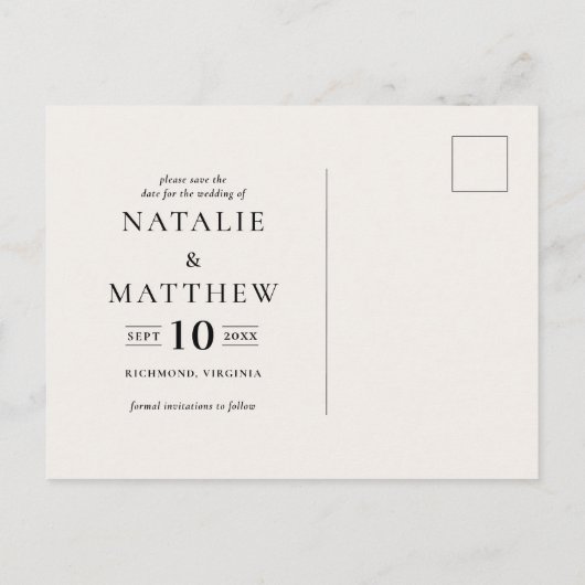 Rustikales Laub und Geweih Save the Date Ankündigungspostkarte (Rückseite)