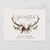 Rustikales Laub und Geweih Save the Date Ankündigungspostkarte (Vorderseite)