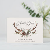 Rustikales Laubblumen- und Junggesellenchic-Hochze Save The Date (Stehend Vorderseite)