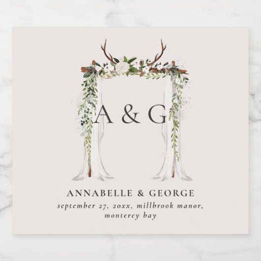 Rustikales Laubwald, Blumenstrauß Alkoholflaschenetikett (Einzelnes Label)