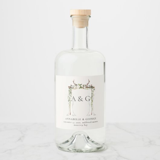 Rustikales Laubwald, Blumenstrauß Alkoholflaschenetikett (Vorderseite)