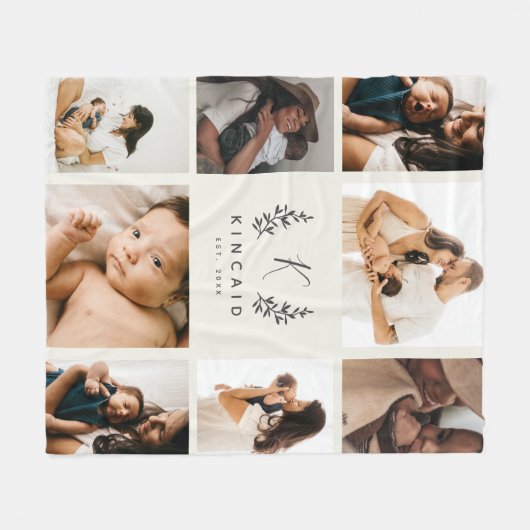 Rustikales Laurel Monogram 8 FotoCollage Fleecedecke (Vorderseite (Horizontal))