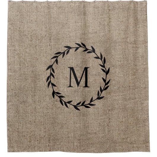 Rustikales Laurel Wreath Bauernhaus Style Burlap Duschvorhang (Vorderseite)