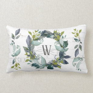 Rustikales Laurel Wreath Monogramm Lendenkissen