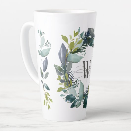 Rustikales Laurel Wreath Monogramm Milchtasse (Linke Ecke)
